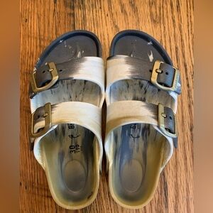 Birkenstock Kids Marbled Arizona Slip On Sandals Gray White green Size 30